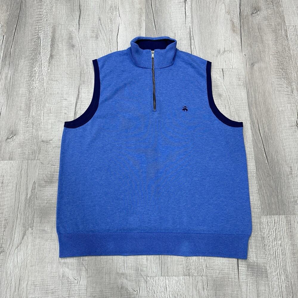 Brooks Brothers Sweater Men's Large Blue Sleeveless Quarter Zip Pullover Logo